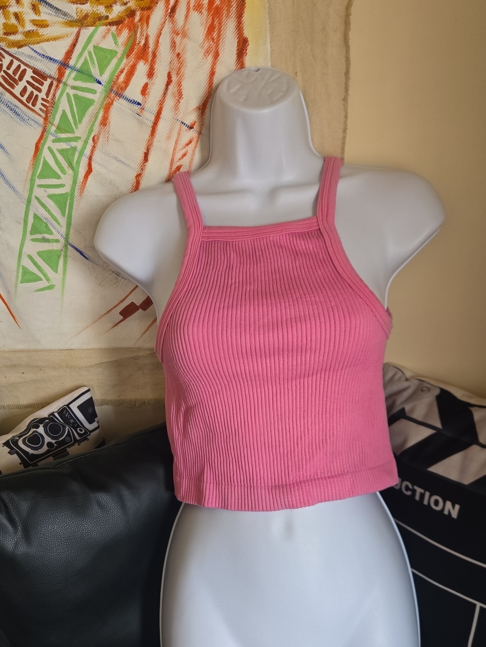 Ribbed Pink Square-Neck Cropped Tank - Women